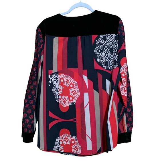 Chico's Womens Size XL Multicolor Artsy Oriental Split Neck Blouse Top - Picture 5 of 8